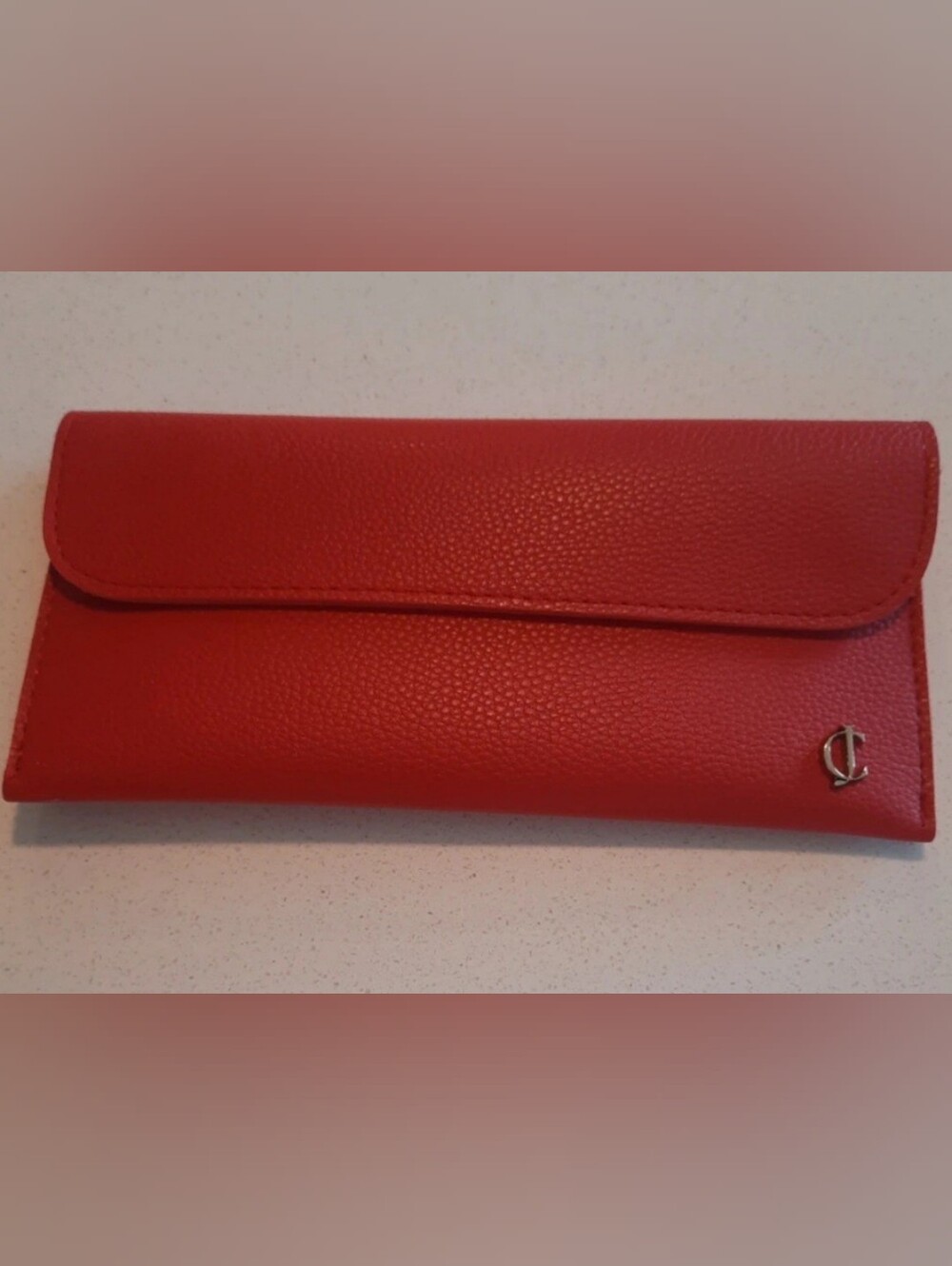 Red Wallet With Brass-Coloured JC lnitials